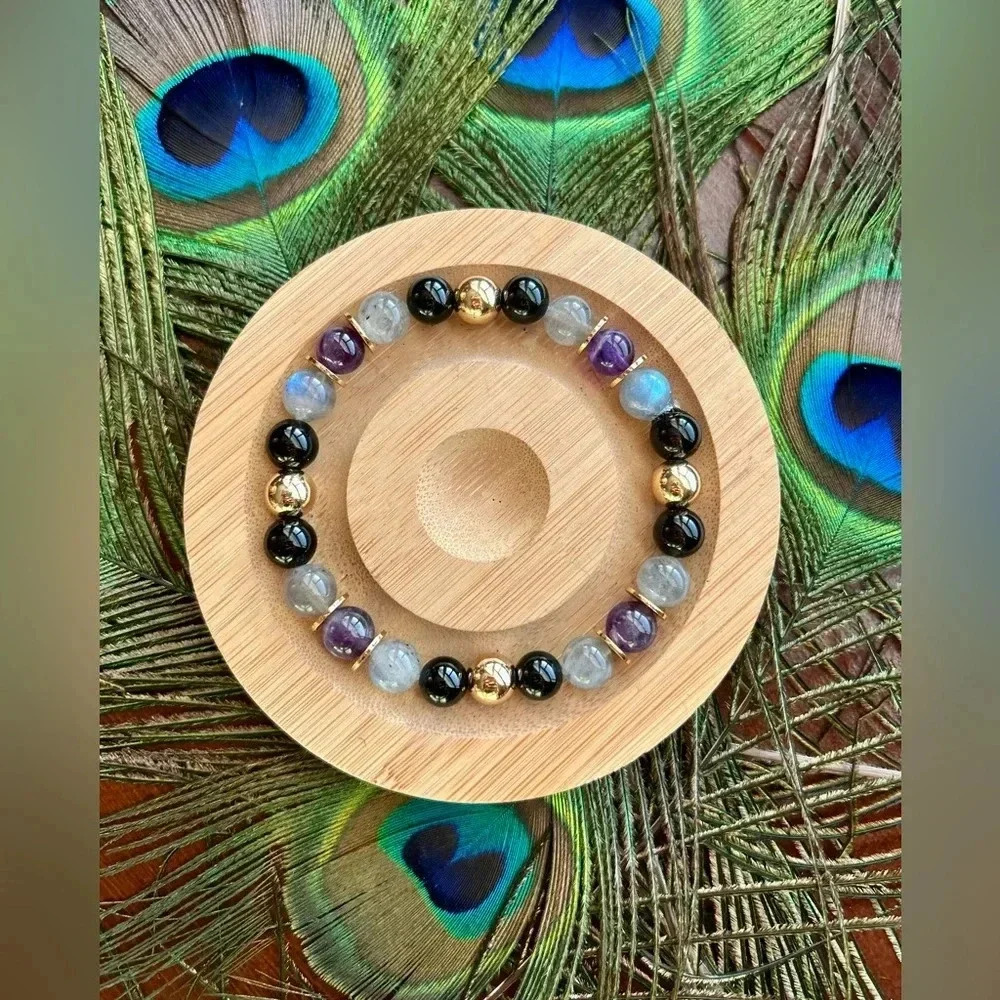 🖤Handmade amethyst labradorite, black tourmaline, hematite smoky quartz bracelet